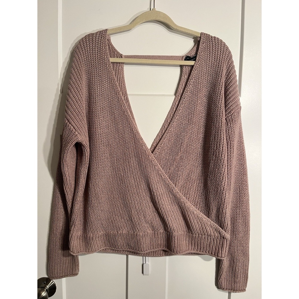 Moon & Madison Womens Large Mauve Wrap Front Knit Sweater V Neck Open Back